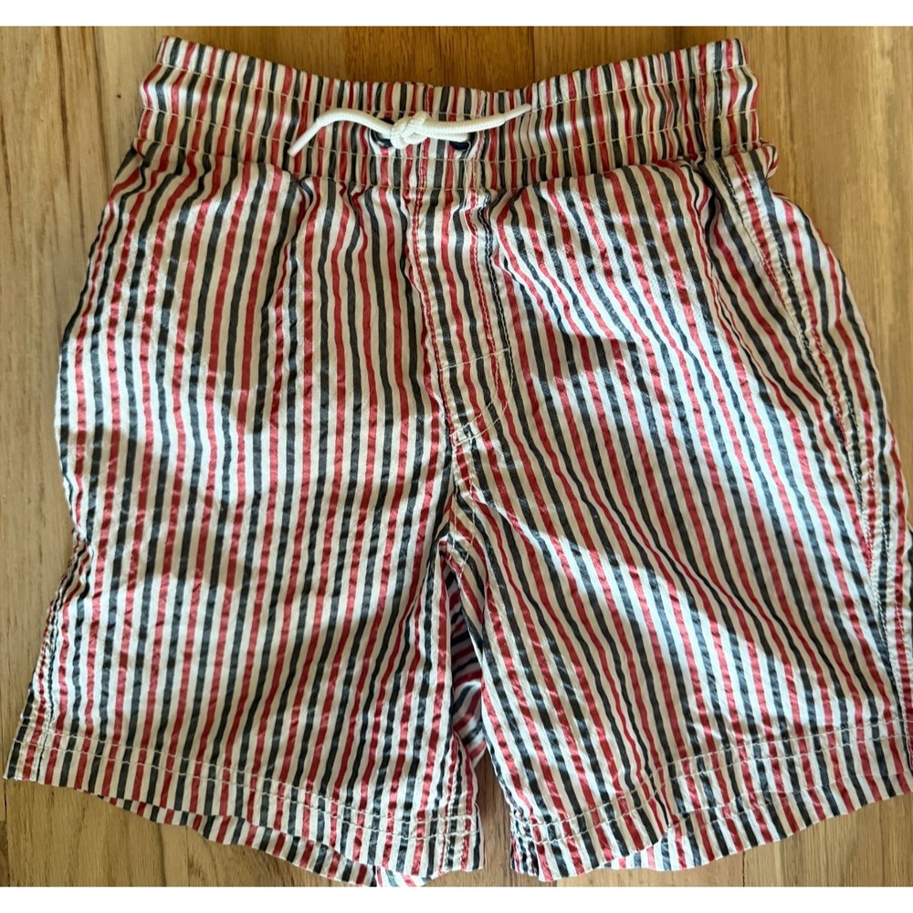 Old Navy Boys Medium 8 Red White Navy Striped Seersucker Swim Trunks Shorts